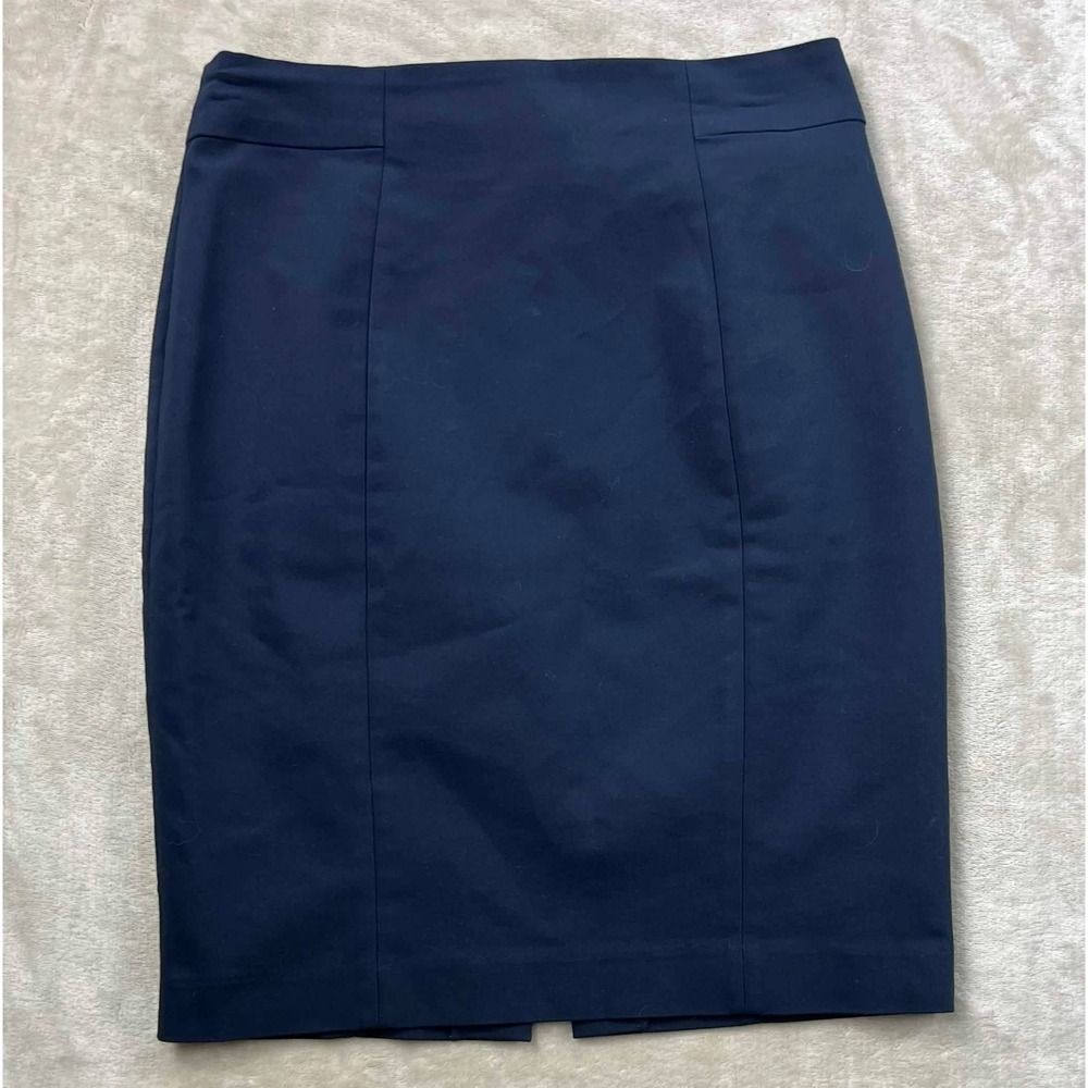 H&M Navy Blue Cotton Blend Pencil Skirt Size 6 Office Career Professional